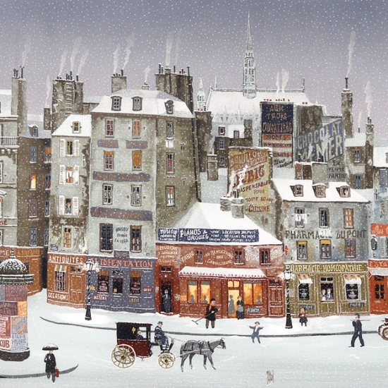 ミッシェル・ドラクロワの絵画作品　タイトルは、古きパリにクリスマスがやってくる